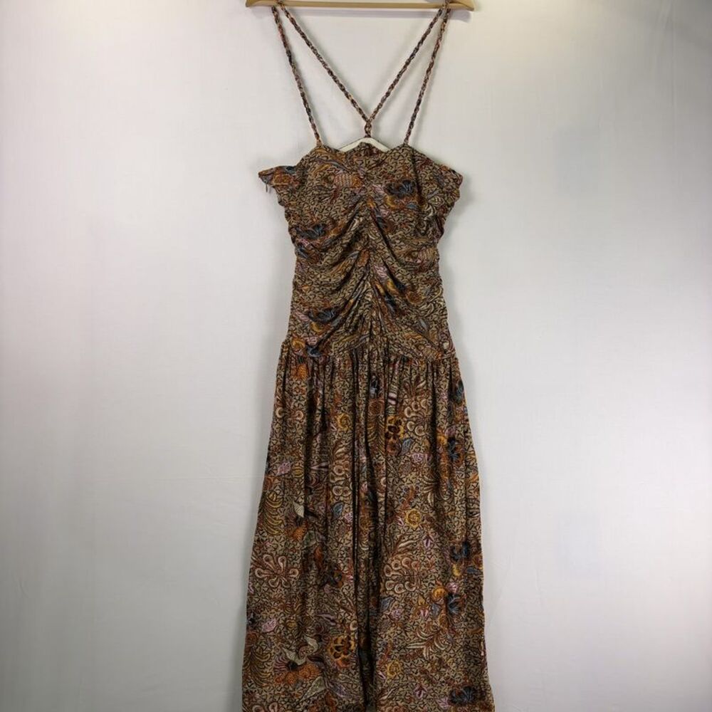 Ulla Johnson Brown Paisley Midi with Braided Straps